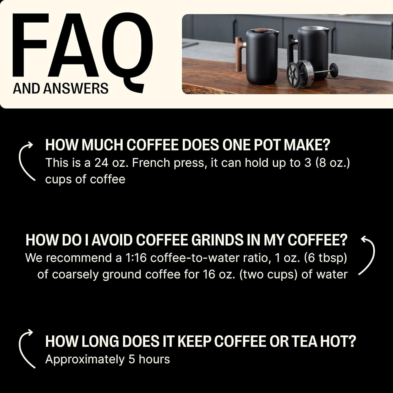 Fellow 24oz Clara French Press Coffee Maker Matte Black: Stainless Steel, Manual, Permanent Screen Filter, 24 oz Capacity