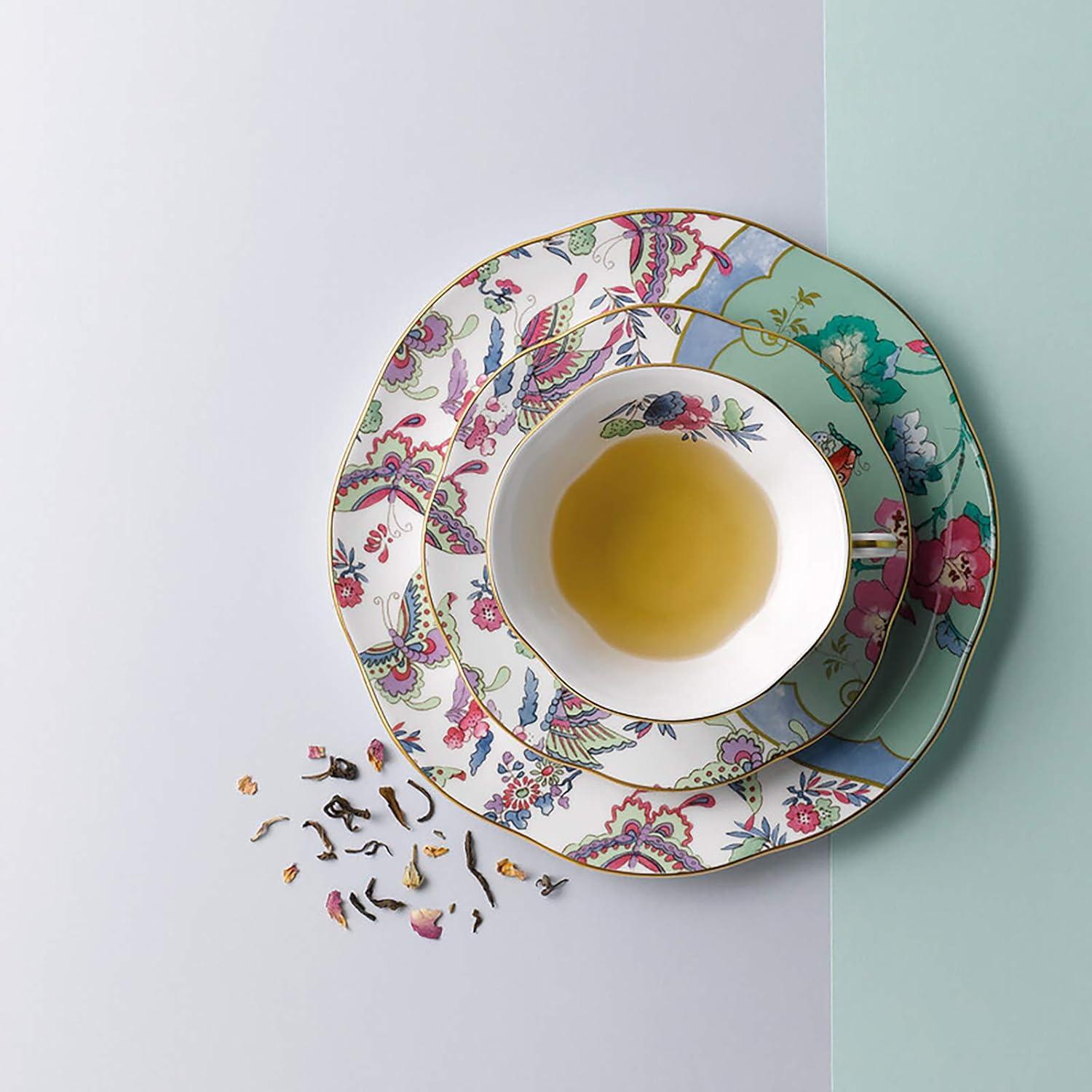 Butterfly Bloom Green Ceramic Teacup and Saucer Set