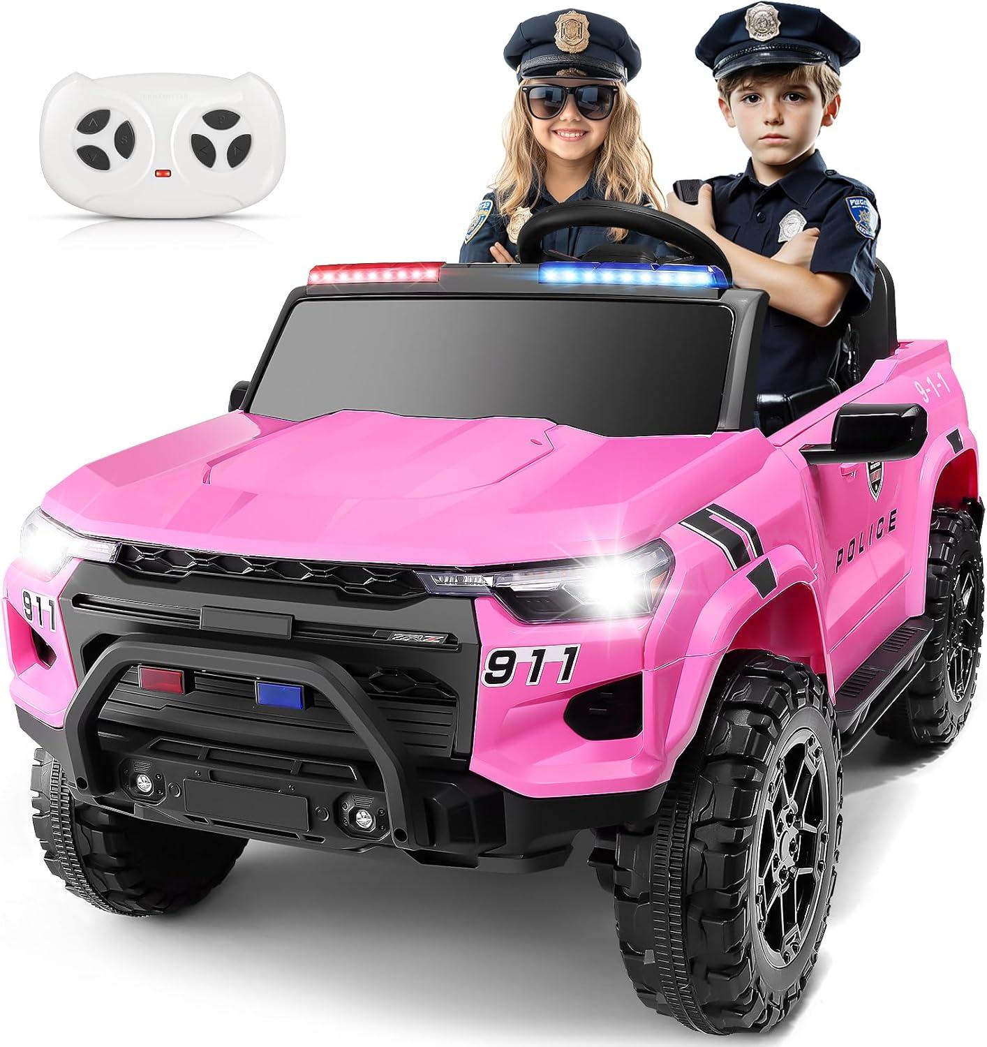 24V 2-Seater Ride On Car Police Pickup with Remote Control, 2WD/4WD 800W Motors, 3 Speeds, Electric Truck Car Toys For Kids With Police Siren, Alarm Lights, MP3, 2 Safety Belts