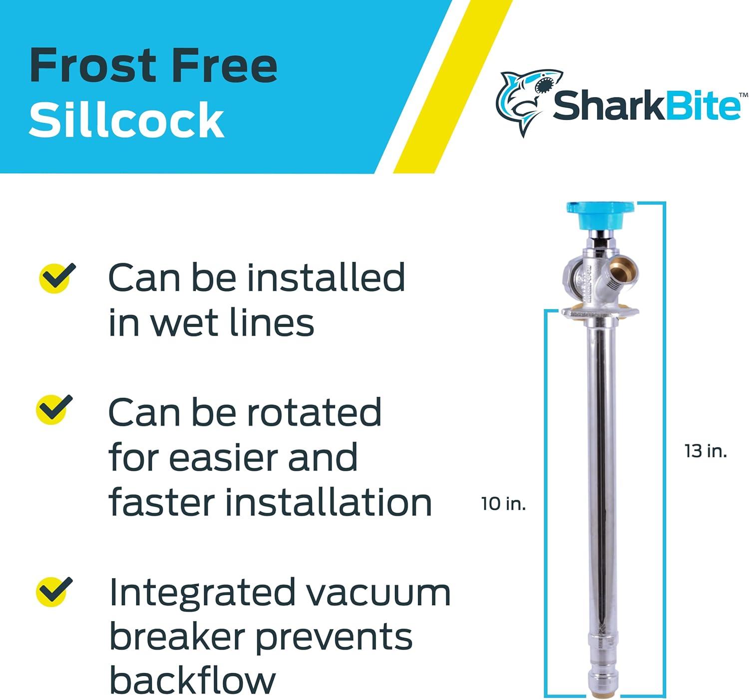 SharkBite 1/2 in. X 10 in. Push-to-Connect X MHT Brass Anti-Siphon Frost Free Sillcock Valve NOB