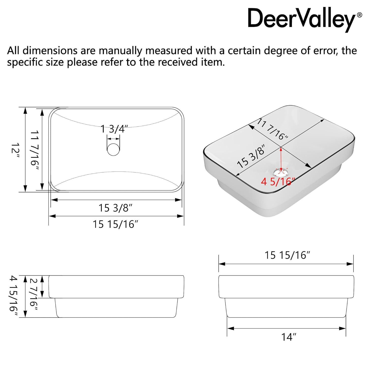 DeerValley DeerValley Ace 15'' White/Black Square Ceramic Vessel Bathroom Sink DV-1V0033