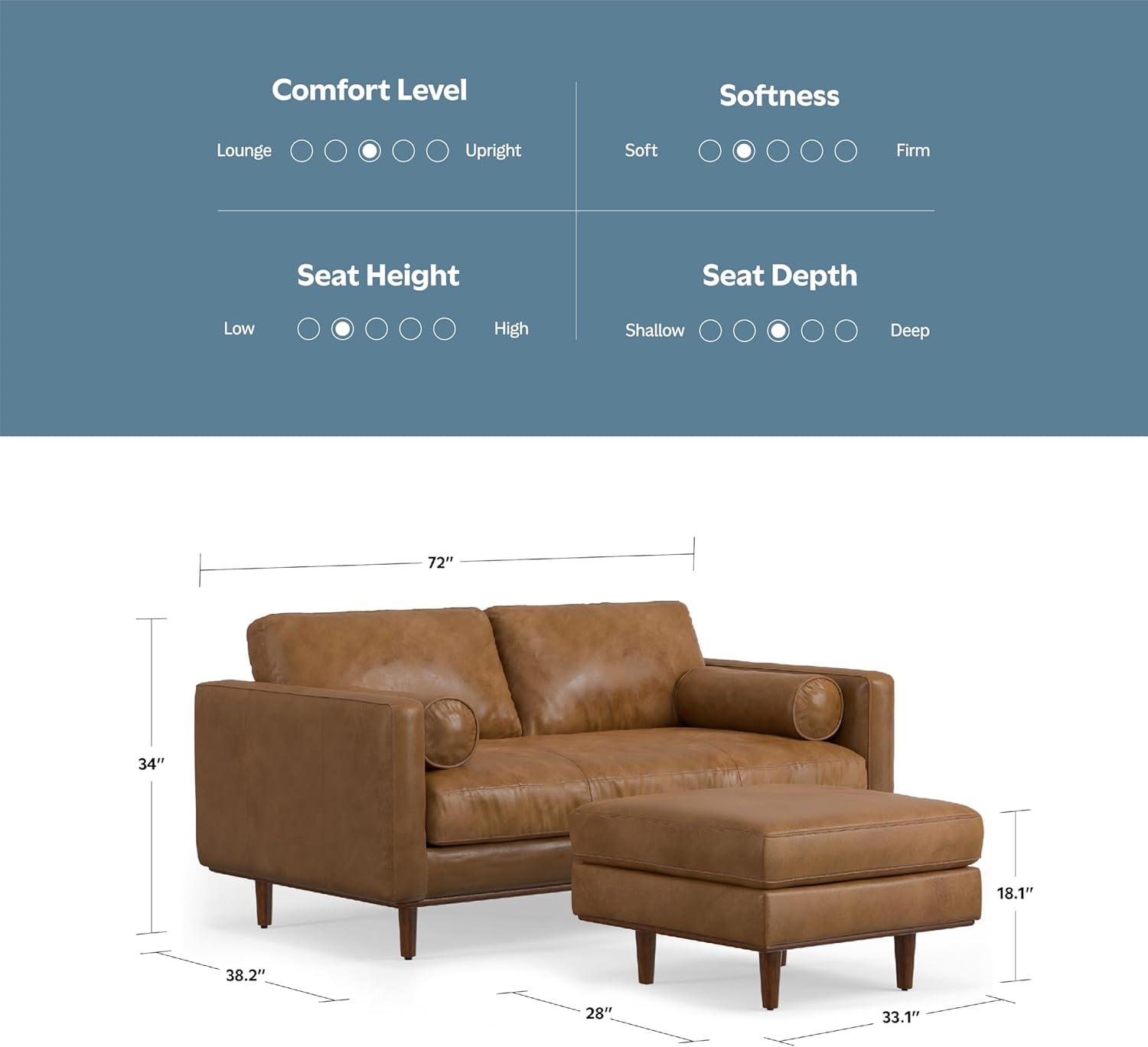 Simpli Home Morrison  Sofa and Ottoman Set in Genuine Leather