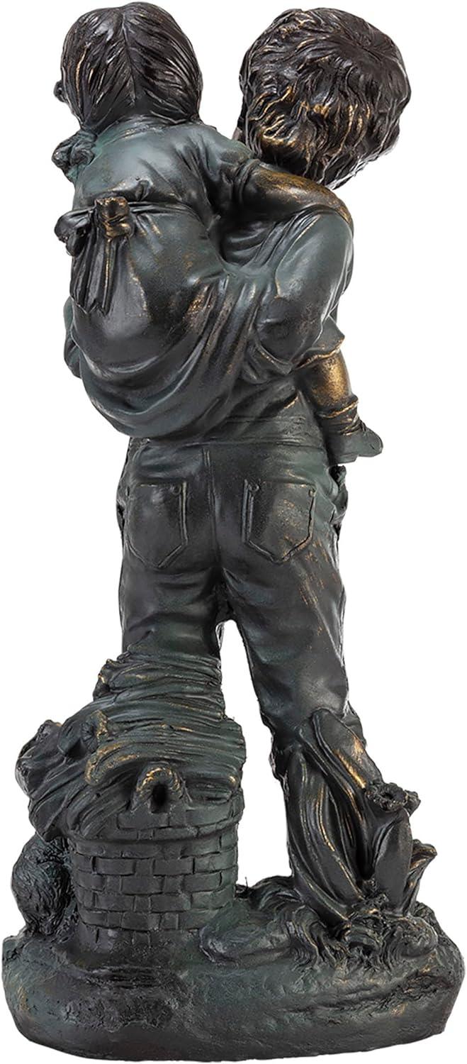 Alpine Corporation 16" Polyresin Girl and Boy with Dog Sitting on Bench Sculpture Bronze: Durable Outdoor Decor, Magnesium Oxide, Rust-Resistant