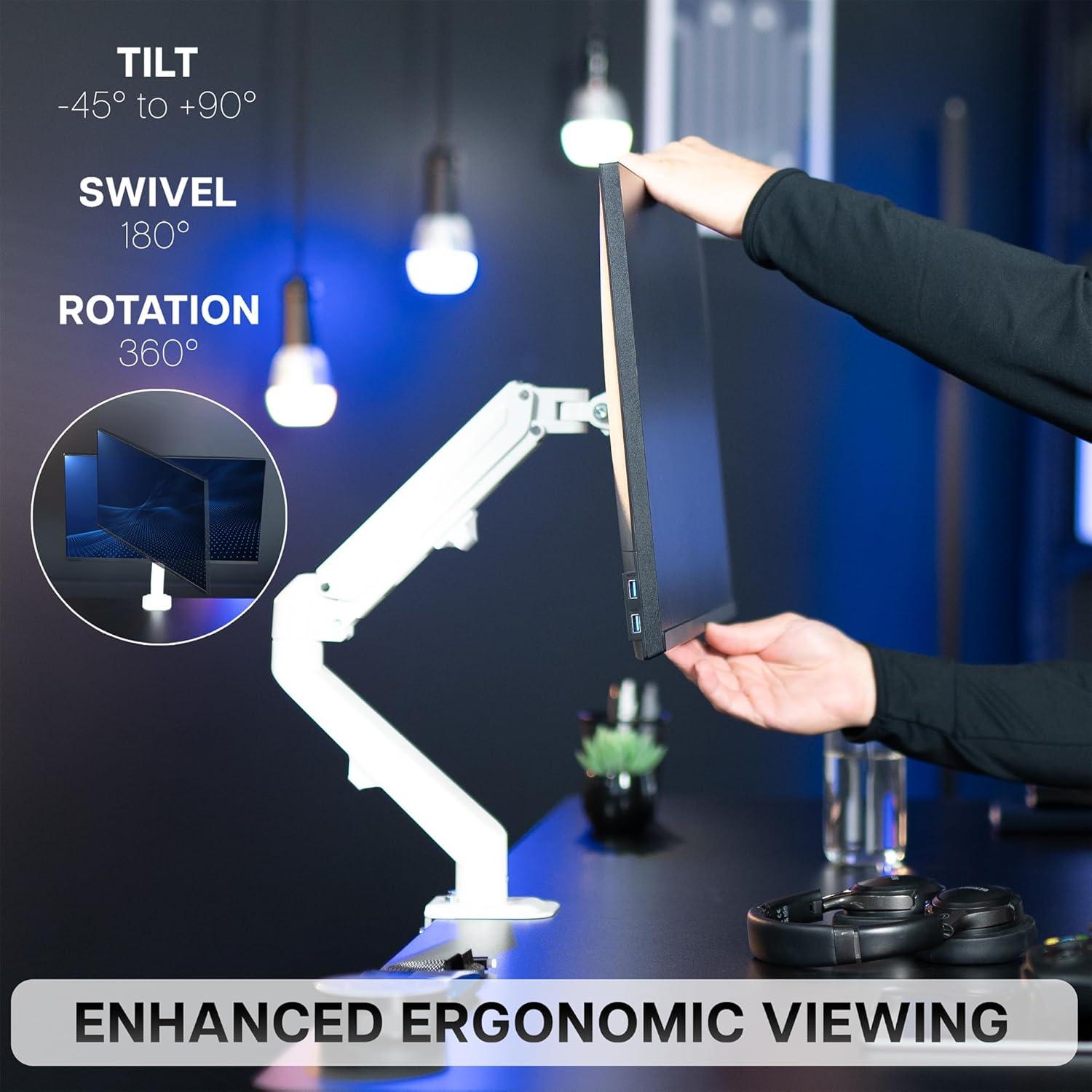 VIVO White Single Monitor Counterbalance Desk Mount | Fits Screens 17" to 27"