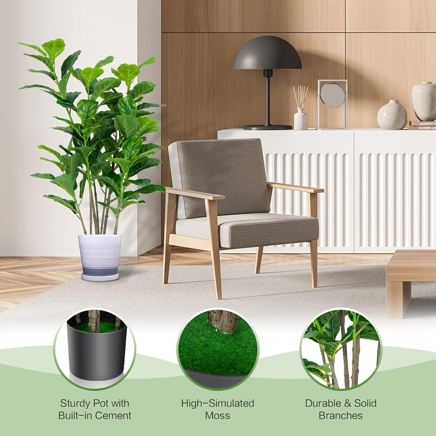 Gymax 51" Fiddle Leaf Fig Tree Artificial Plant in Green Indoor Outdoor PEVA Pot 2-Count