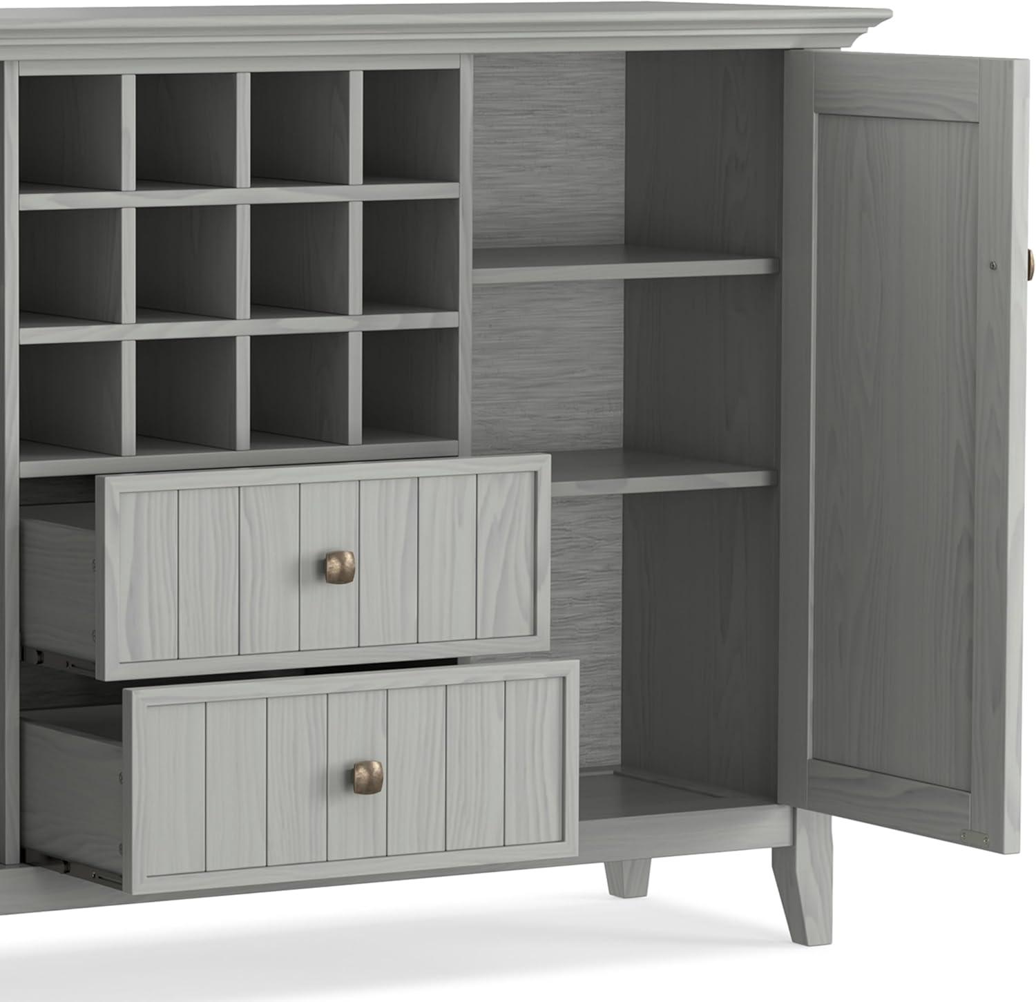 Simpli Home Bedford 54"W Solid Wood Sideboard Buffet and Wine Rack, 2 Drawers, and 2 Cabinets