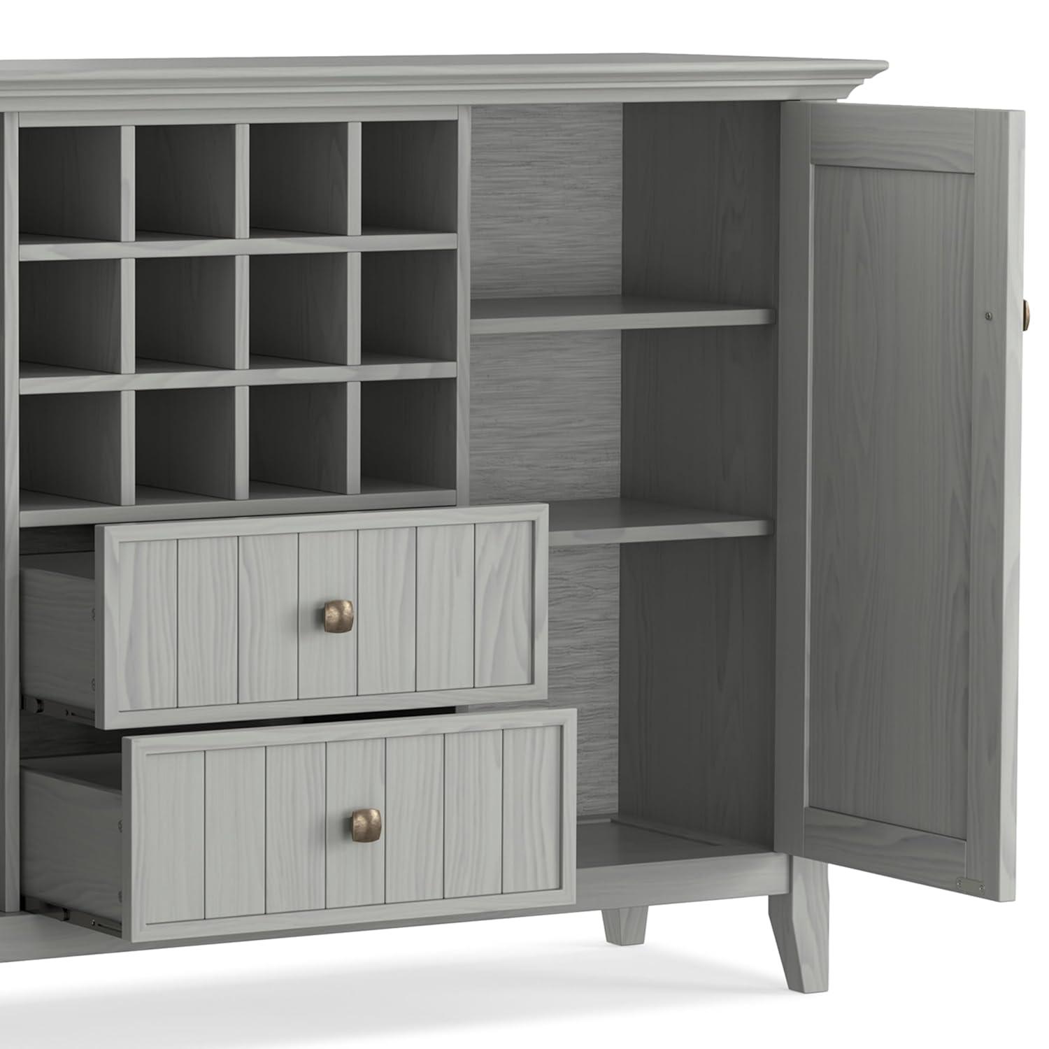 Simpli Home Bedford 54"W Solid Wood Sideboard Buffet and Wine Rack, 2 Drawers, and 2 Cabinets
