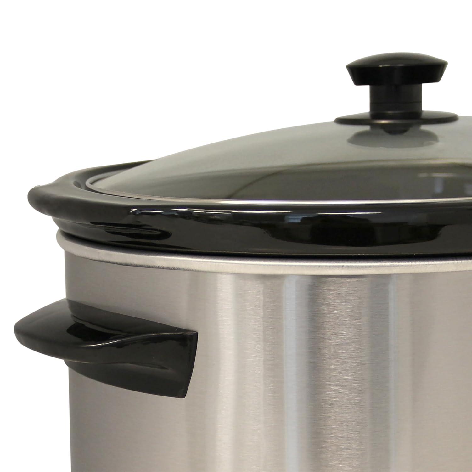 Silver 6-Quart Stainless Steel Oval Slow Cooker with Glass Lid