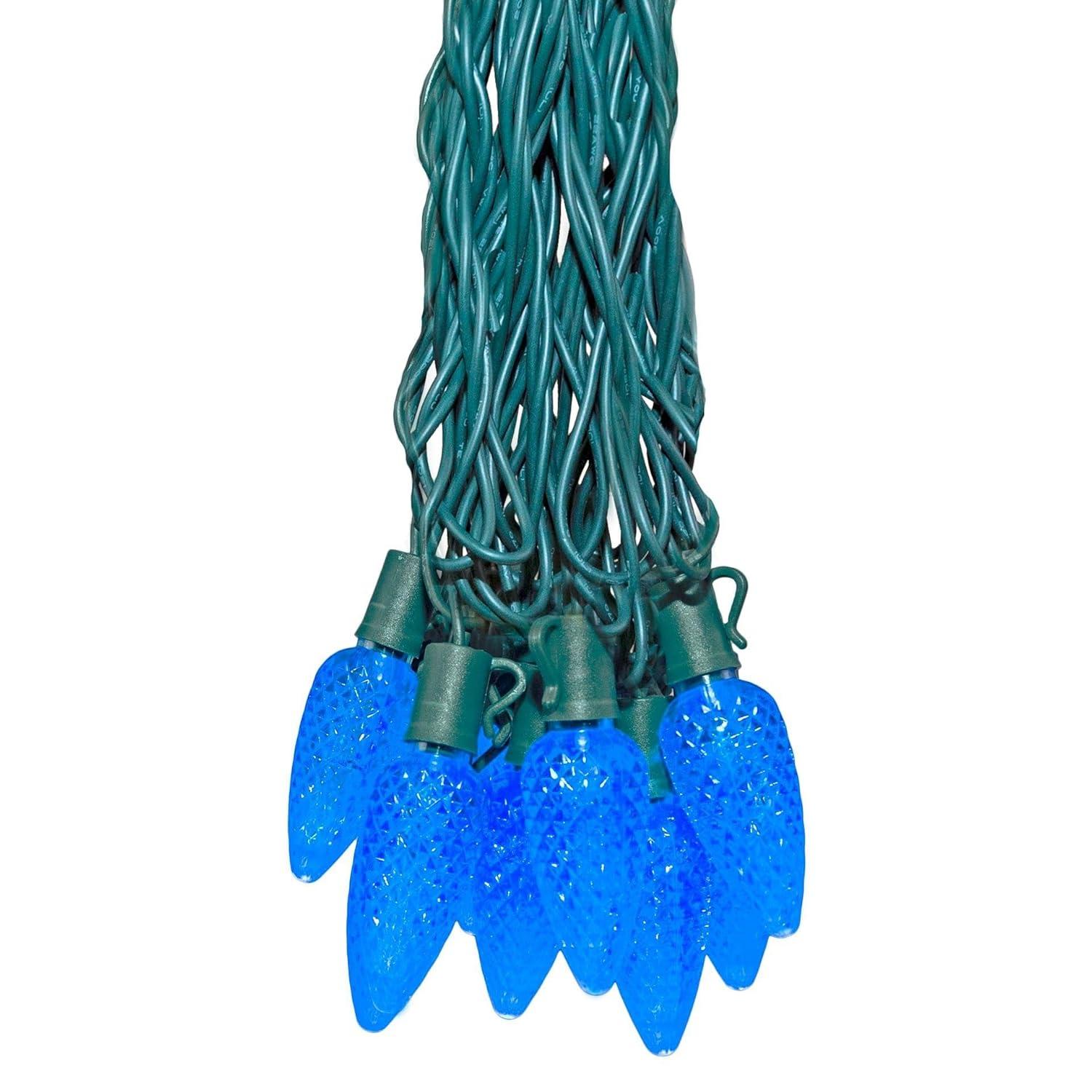 Novelty Lights LED Warm White C9 Faceted, Green Wire (25 Bulbs, 120 V)