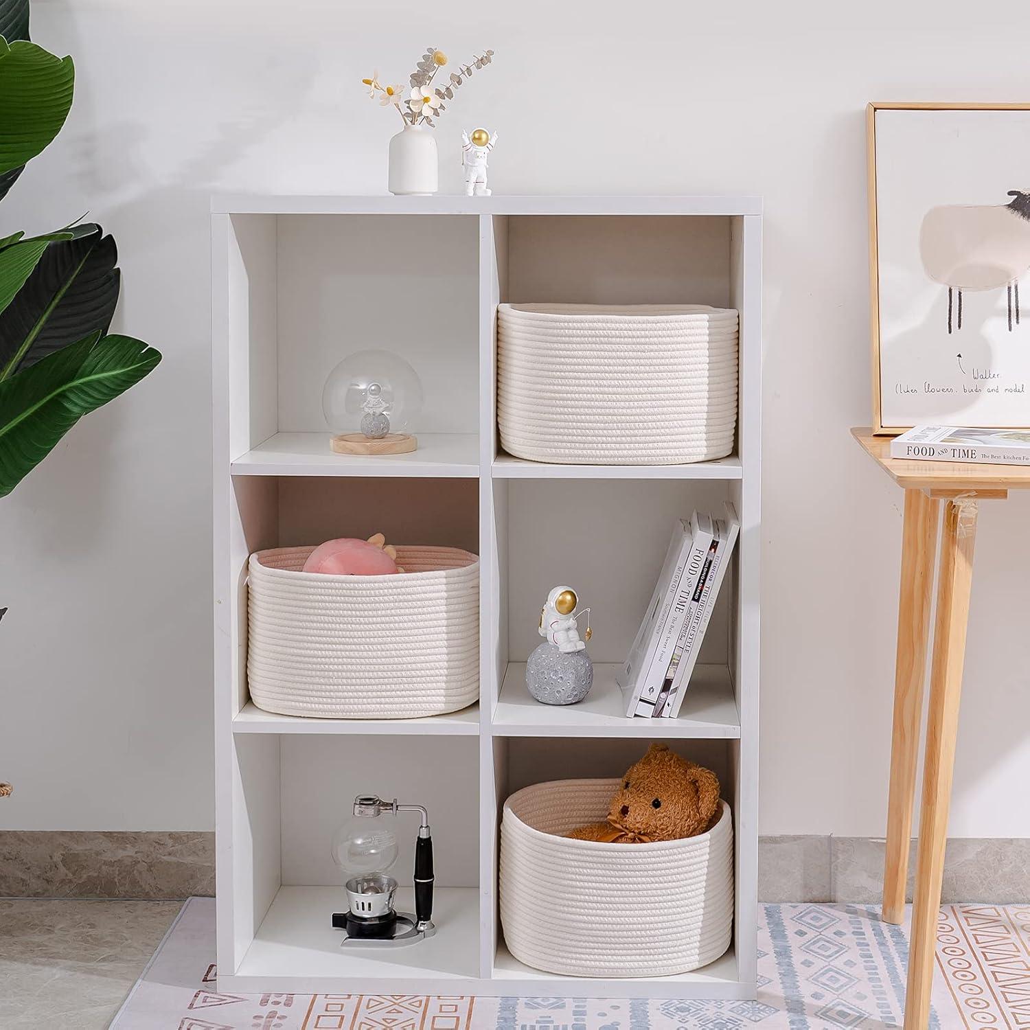 Off-White Cotton Rope Cube Storage Bins Set of 3