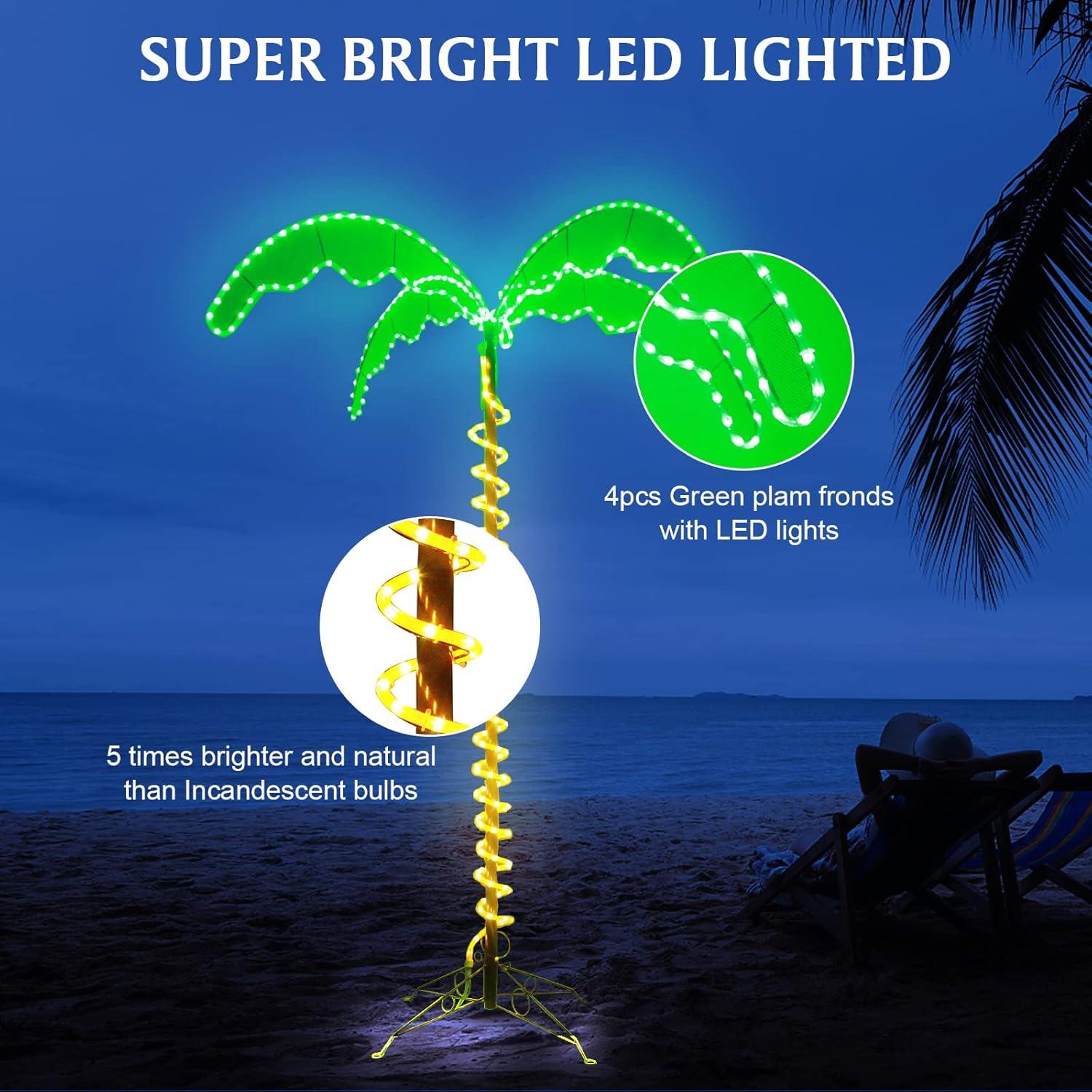 Wintergreen Lighting Holographic Lighted Palm Tree, LED, Artificial Tree, Rope Light, 7ft, Indoor/Covered Outdoor Use