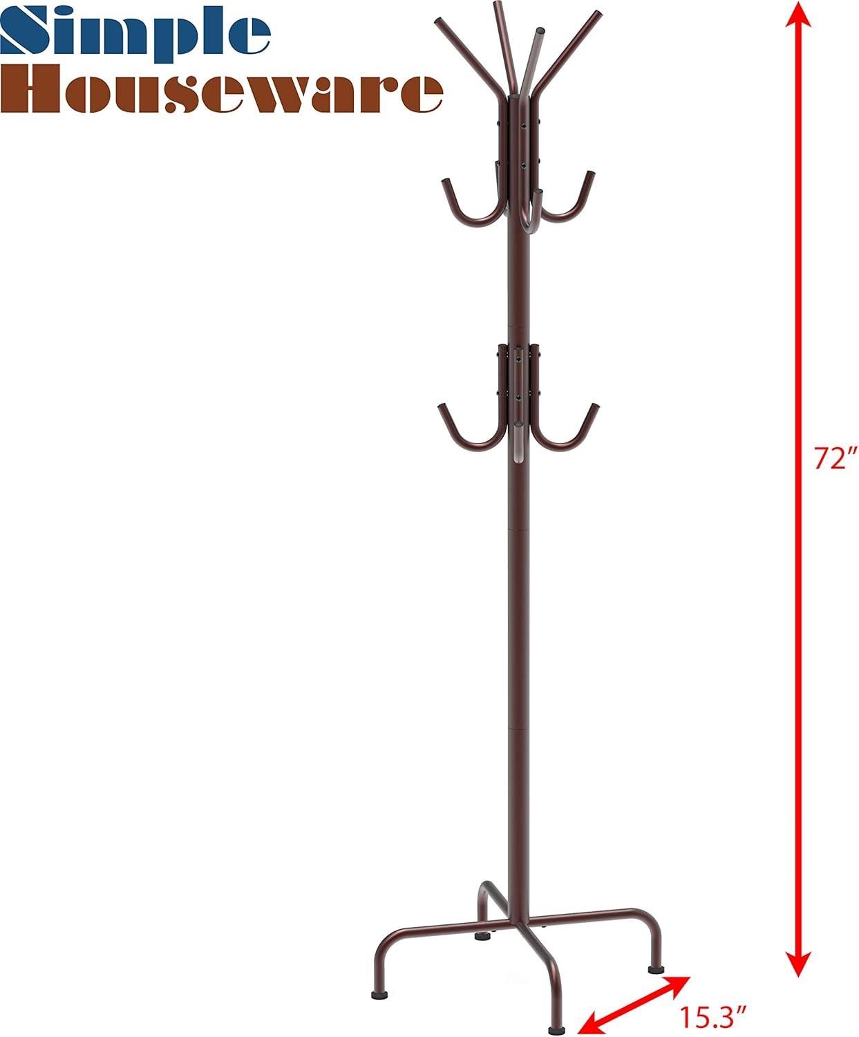 Bronze Metal Freestanding Coat and Hat Rack with 12 Hooks