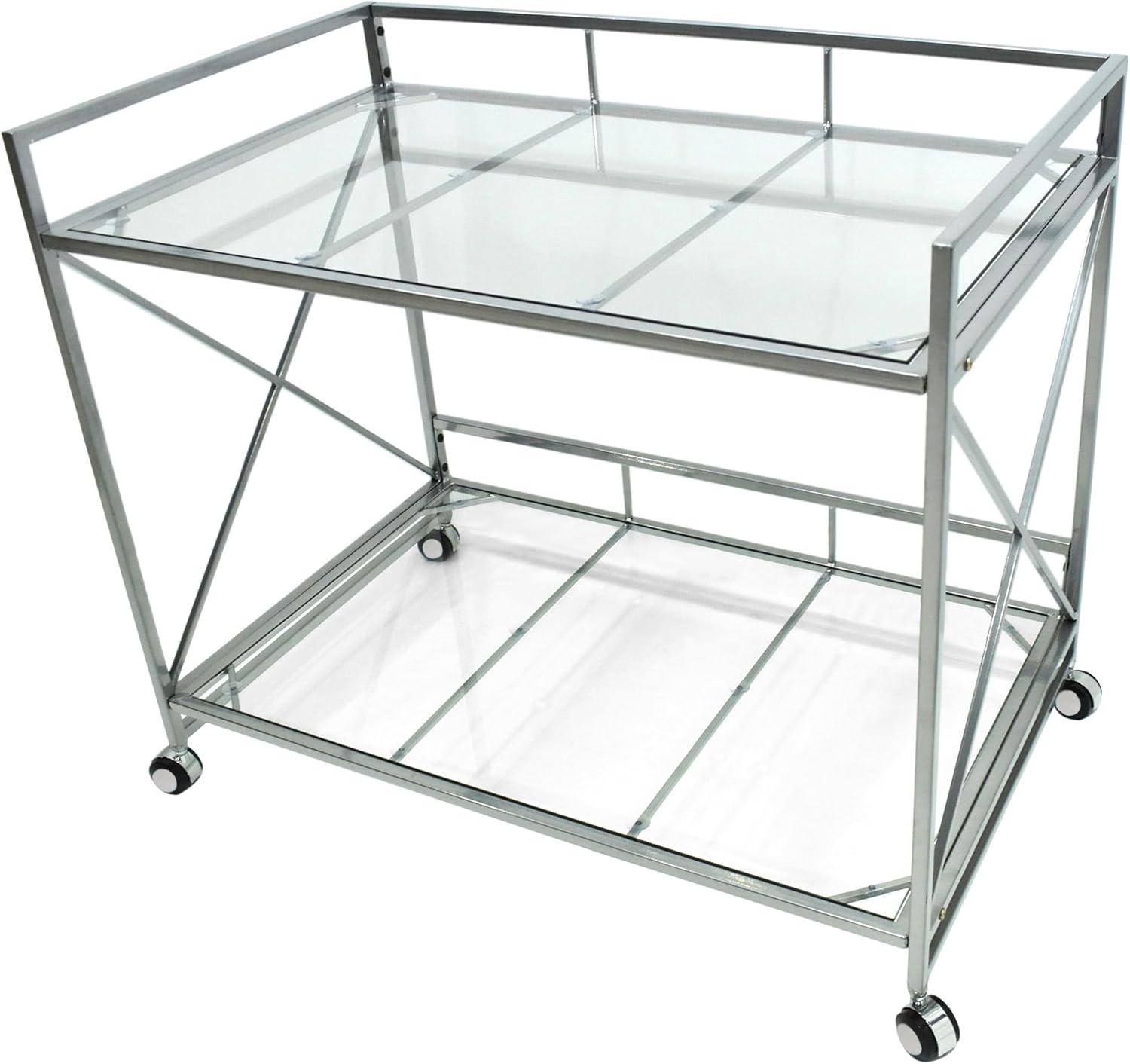 Danae Silver Rectangular Iron and Glass Bar Cart with Storage