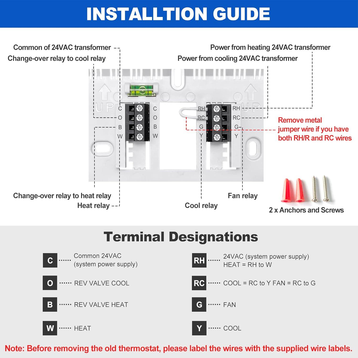 White Digital Heat Pump Thermostat with Large LCD Display