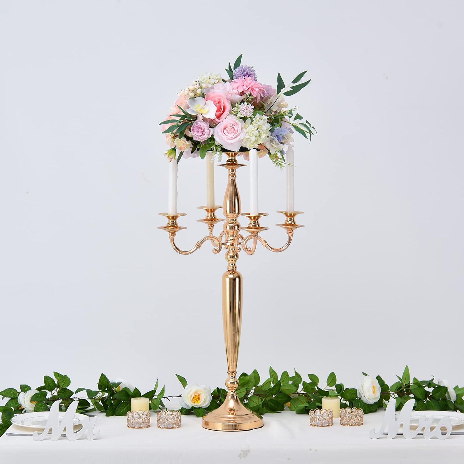 Gold 28-Inch 5-Arm Metal Candelabra Candle Holder