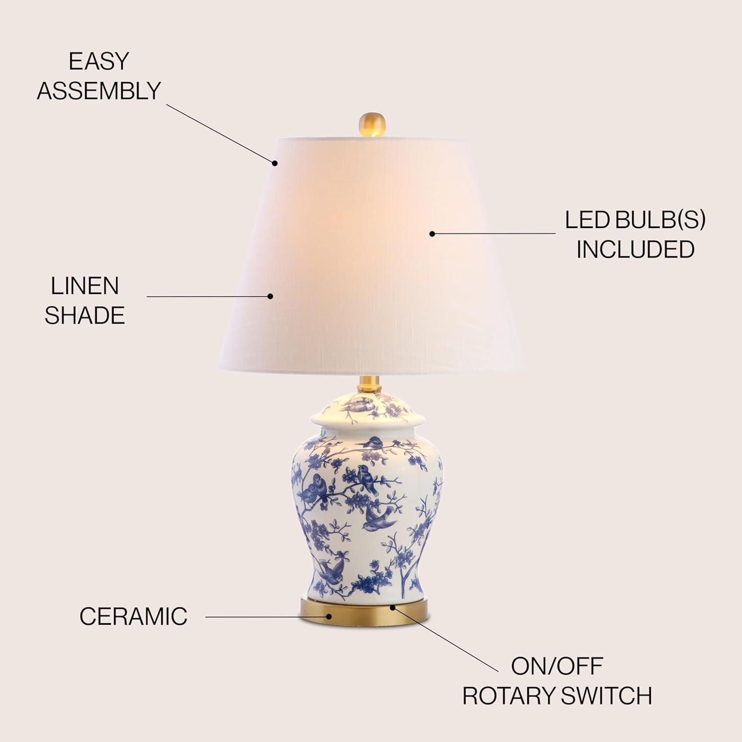 JONATHAN Y Penelope 22" French Country Cottage Ceramic/Iron Chinoiserie Ginger Jar LED Table Lamp, Navy/White