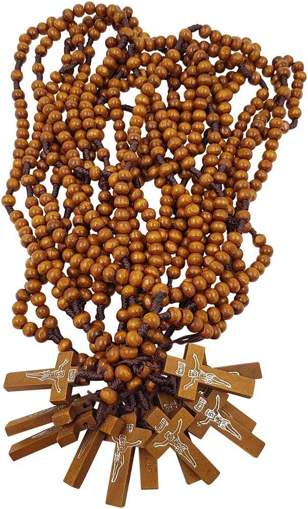 TALISMAN4U Dozen 12 pcs Catholic Rosary Olive Wood Carved Beads with Jesus Cross Jerusalem Holy Land Religious Jewelry Gift