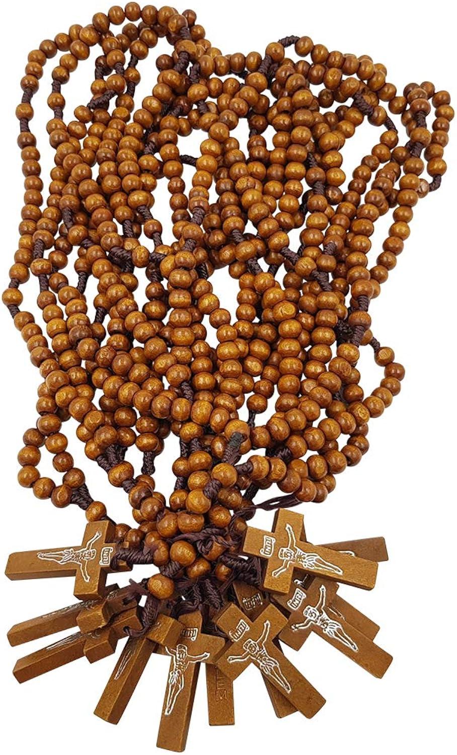 TALISMAN4U Dozen 12 pcs Catholic Rosary Olive Wood Carved Beads with Jesus Cross Jerusalem Holy Land Religious Jewelry Gift