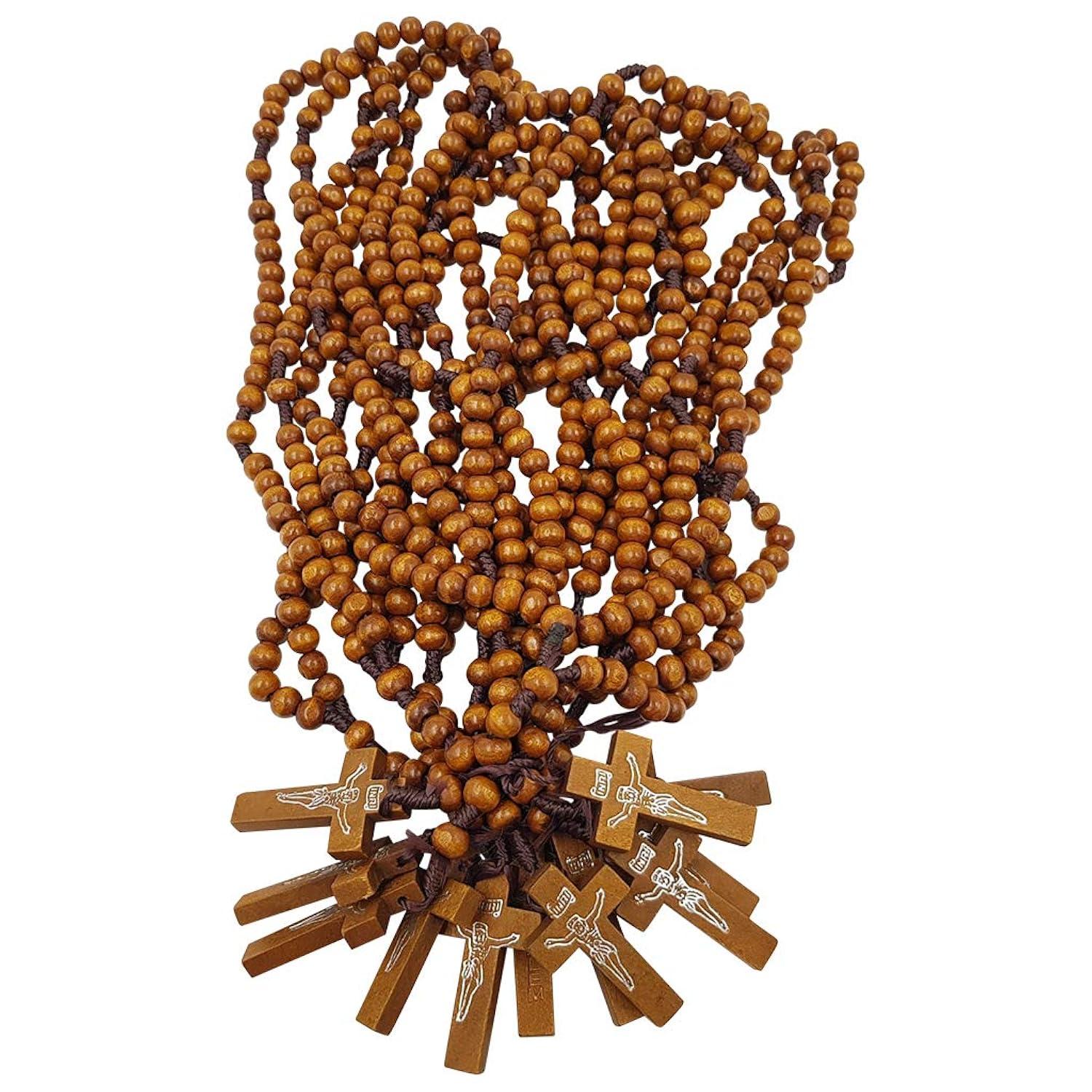 TALISMAN4U Dozen 12 pcs Catholic Rosary Olive Wood Carved Beads with Jesus Cross Jerusalem Holy Land Religious Jewelry Gift
