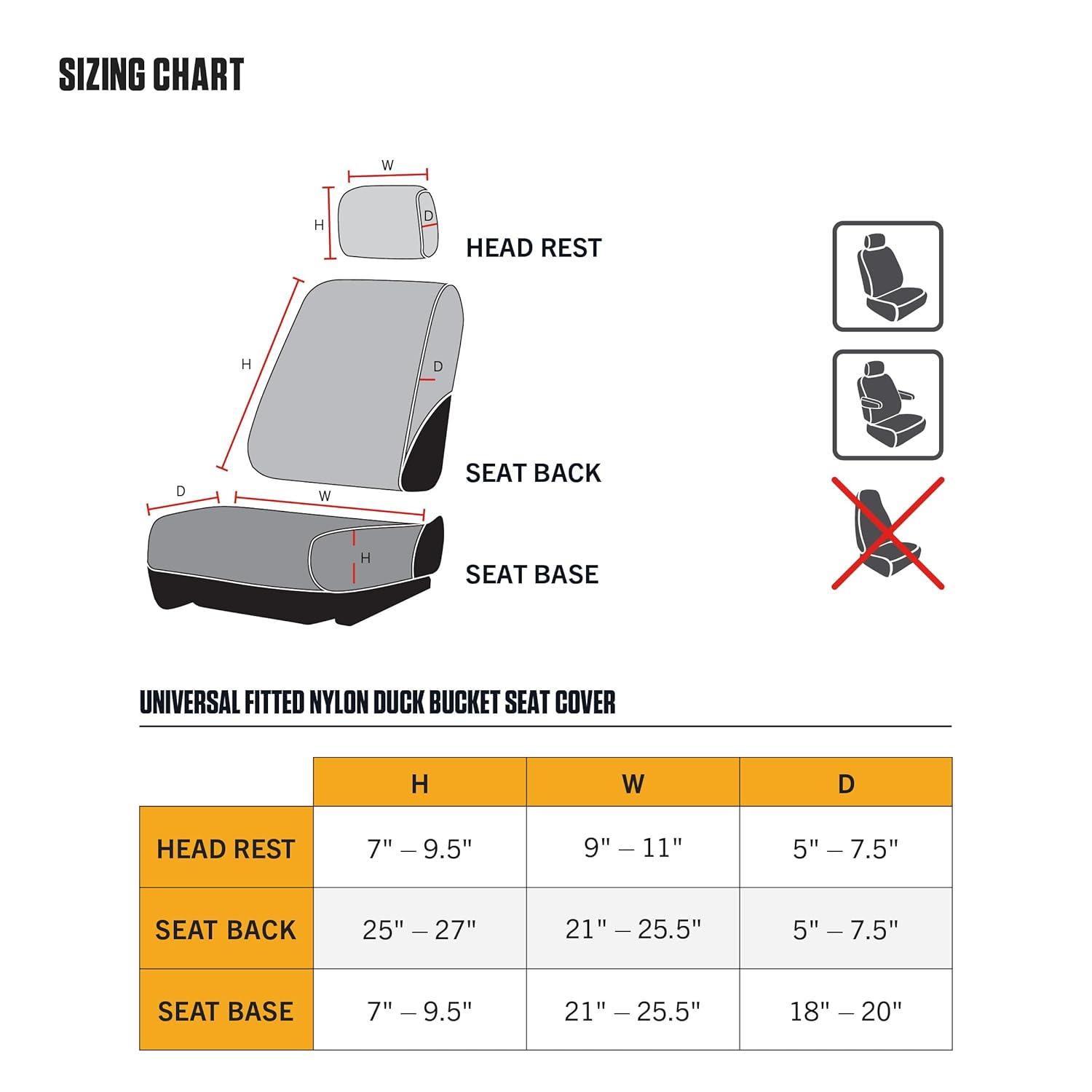 Universal Nylon Duck Canvas Fitted Bucket Seat Covers, Durable Seat Protection with Rain Defender