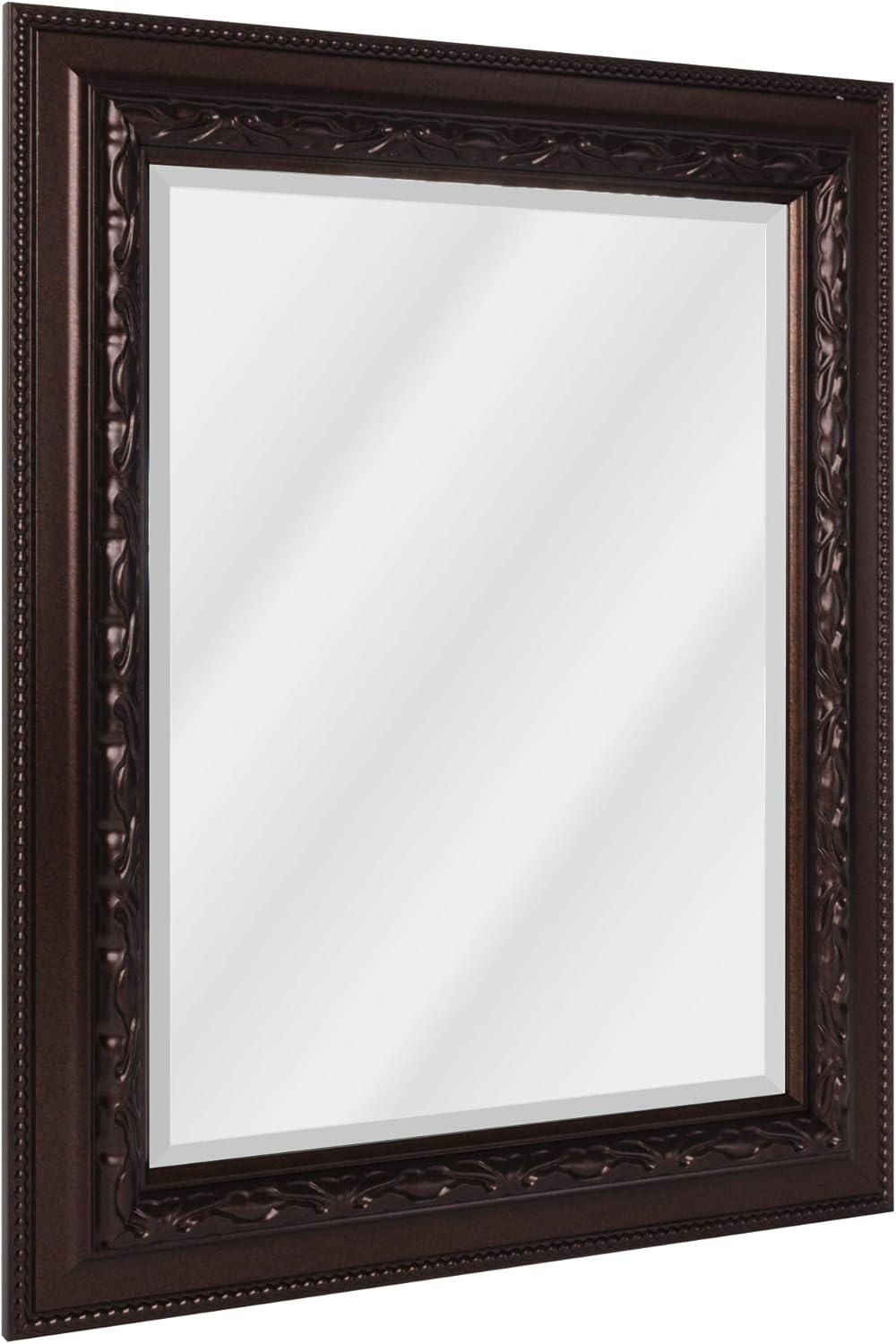 Head West Addyson Embossed Rich Brown Framed Square Beveled Accent Wall Vanity Mirror - 30" x 36"