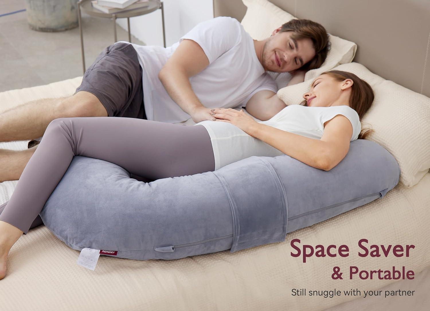 Momcozy Pregnancy Pillow, Original F Shaped Maternity Pillow for Pregnant Women with Adjustable Wedge Pillow, Full Body Support Pregnancy Pillows for Side Sleeping with Velvet Cover, Grey