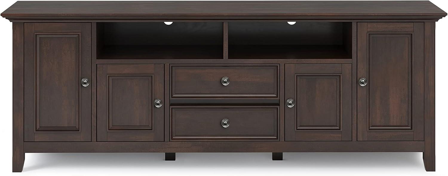 Simpli Home Amherst Solid Wood 72 inch Wide Transitional TV Media Stand in Brunette Brown For TVs up to 80 inches