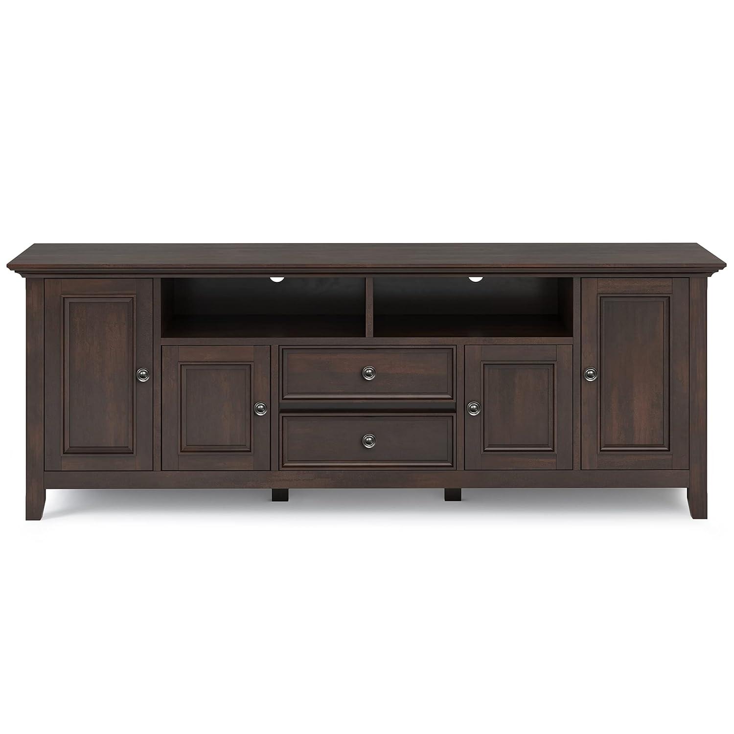 Simpli Home Amherst 72"W Solid Wood TV Stand for TVs up to 80" with Adjustable Shelves