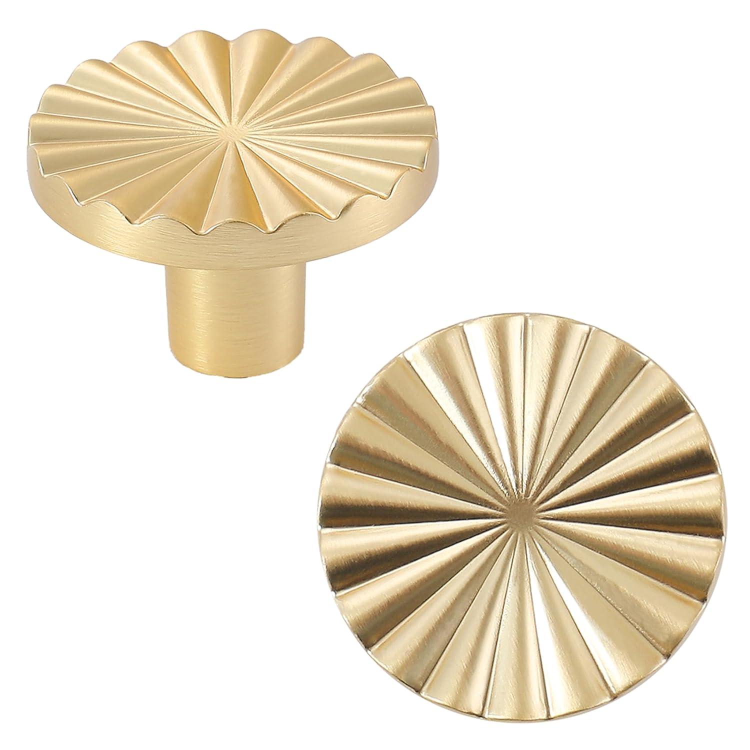 2 Pack Gold Cabinet knobs Kitchen Cabinet Pulls with Vintage Cupboard Drawers Hardware Dresser Drawer Handles Kitchen Cabinet Handles (Single Hole, 2 Pack, Brushed Gold)