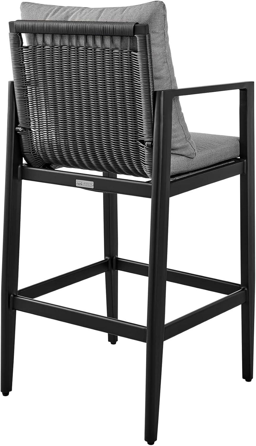 Grand Black and Gray Outdoor Bar Stool with Cushions