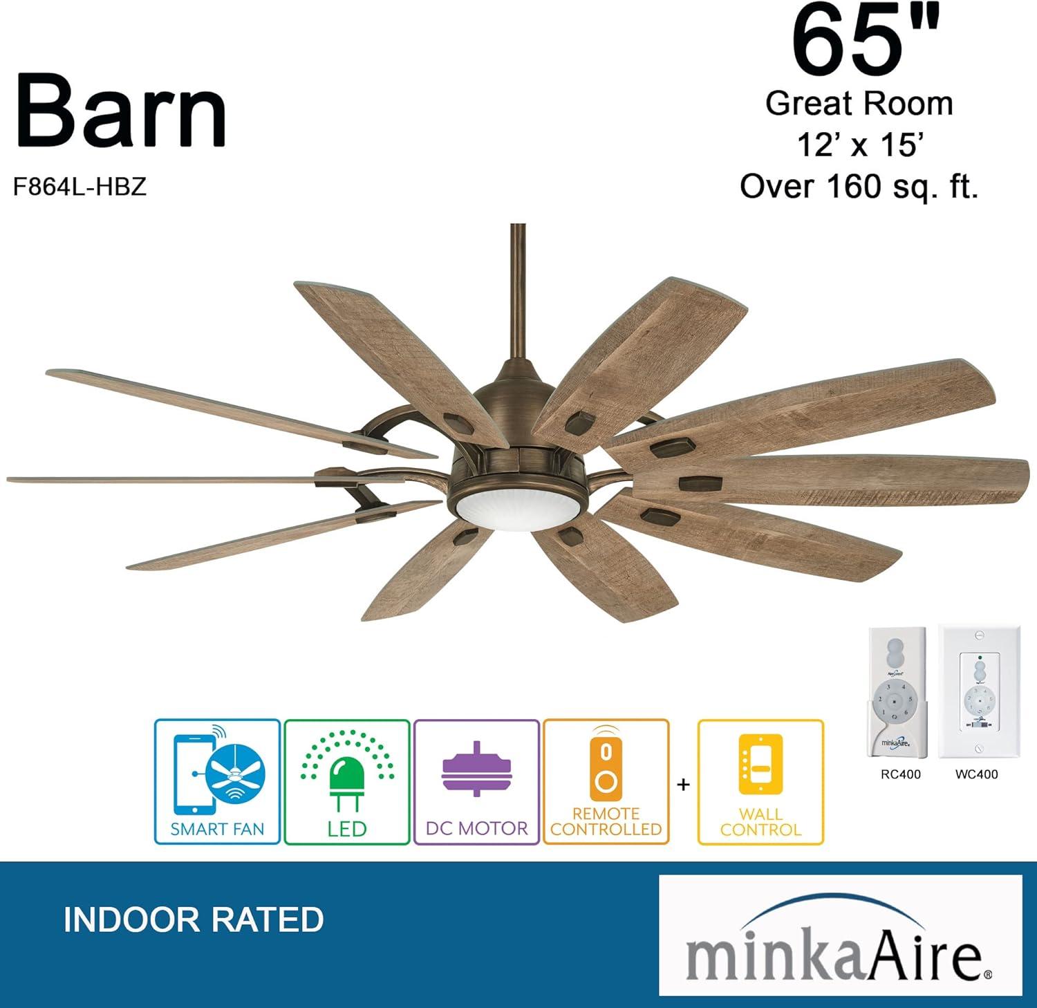 65" Barn 10 - Blade LED Smart Standard Ceiling Fan with Remote Control and Light Kit Included