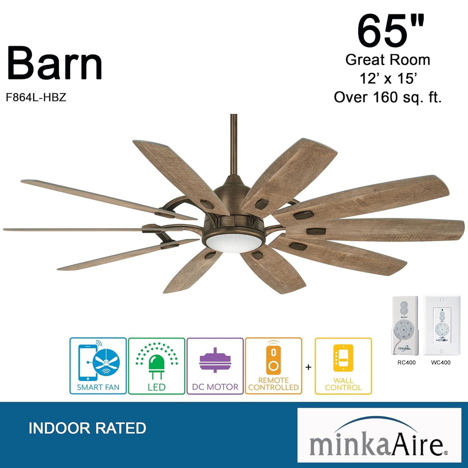 65" Barn 10 - Blade LED Smart Standard Ceiling Fan with Remote Control and Light Kit Included