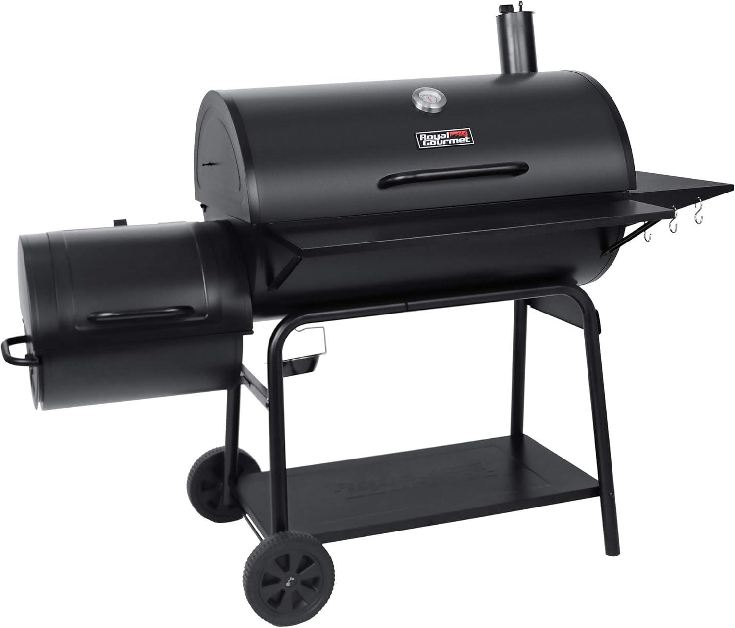 Royal Gourmet Black Steel Charcoal Grill with Offset Smoker