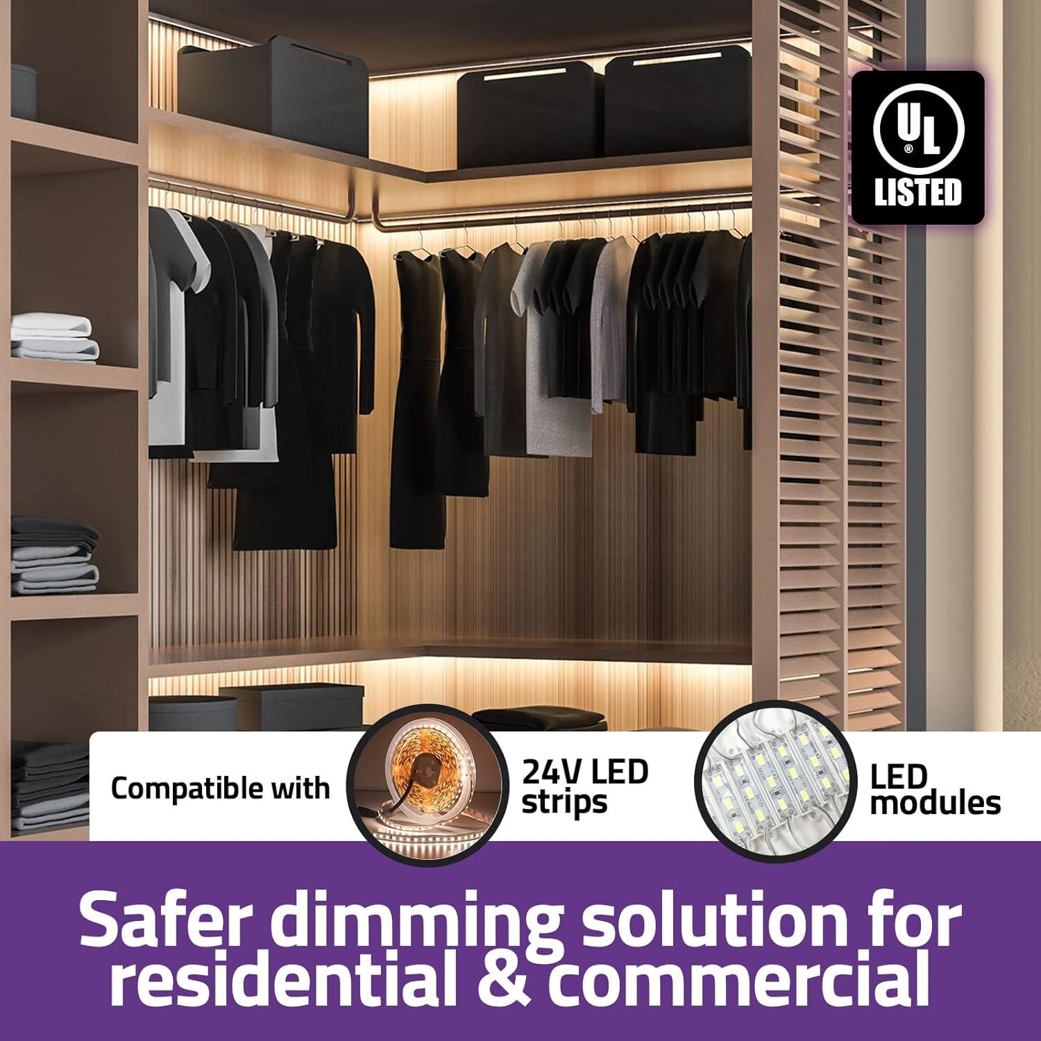 60W Dimmable LED Driver 24V, AC to DC Triac Dimmable Transformer Power Supply, Dimming LED Driver, Compatible with lutron and leviton Dimmer, TRIAC/Phase/0-10V /1-10V/Potentiometer/10V PWM UL Listed