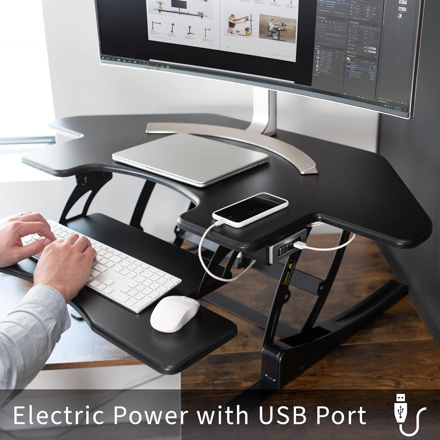 VIVO 43" Black Electric Adjustable Corner Desk Riser with USB