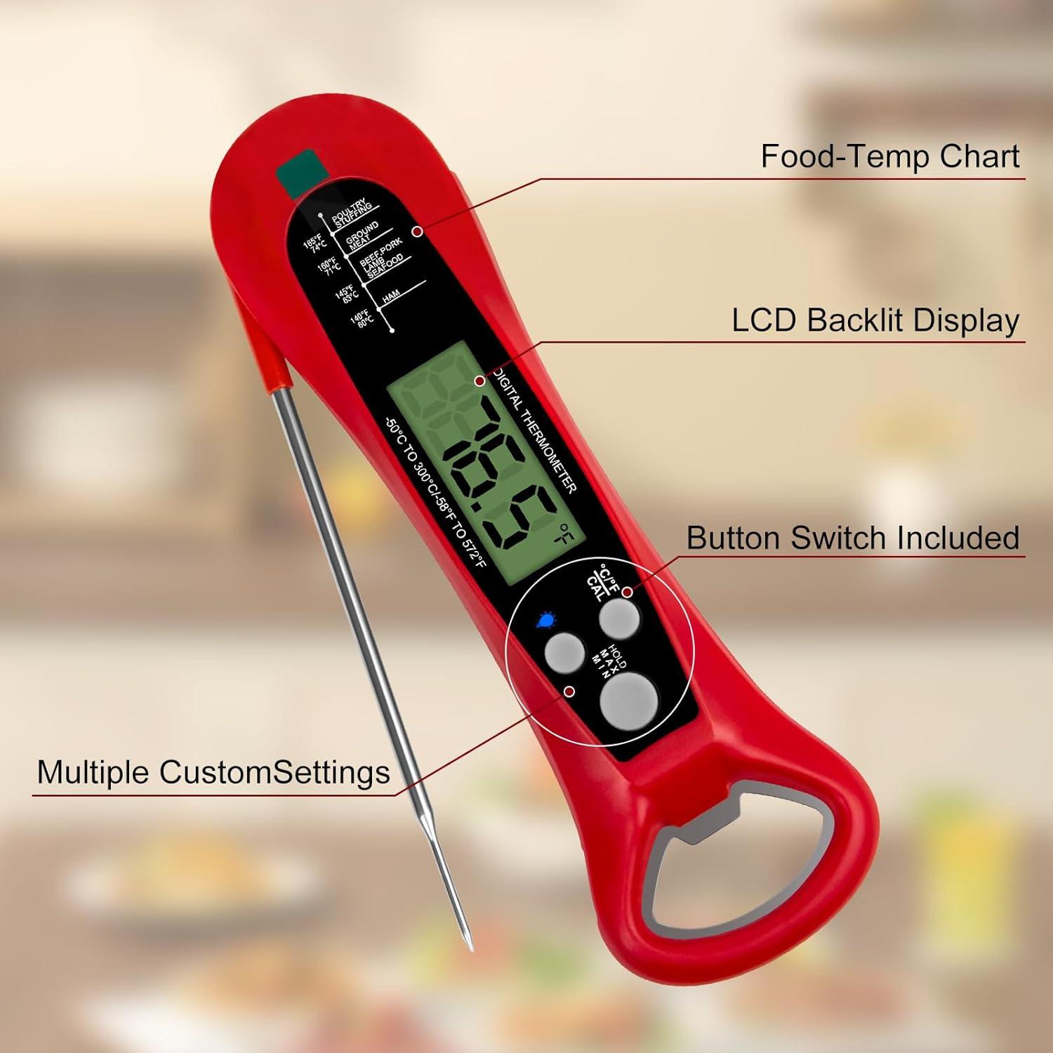 NOBRAND 1 Clean Digital Meat Thermometer With LCD Display and Foldable Probe