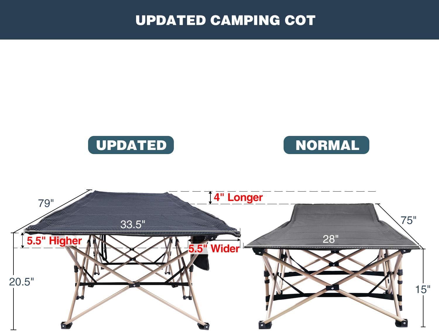 LIFETIME FLOORING LLC Oversized Camping Cots For Adults 500Lbs, Extra Wide Tall Sleeping Cots Heavy Duty,  Cots Portable For Outdoor Indoor Office