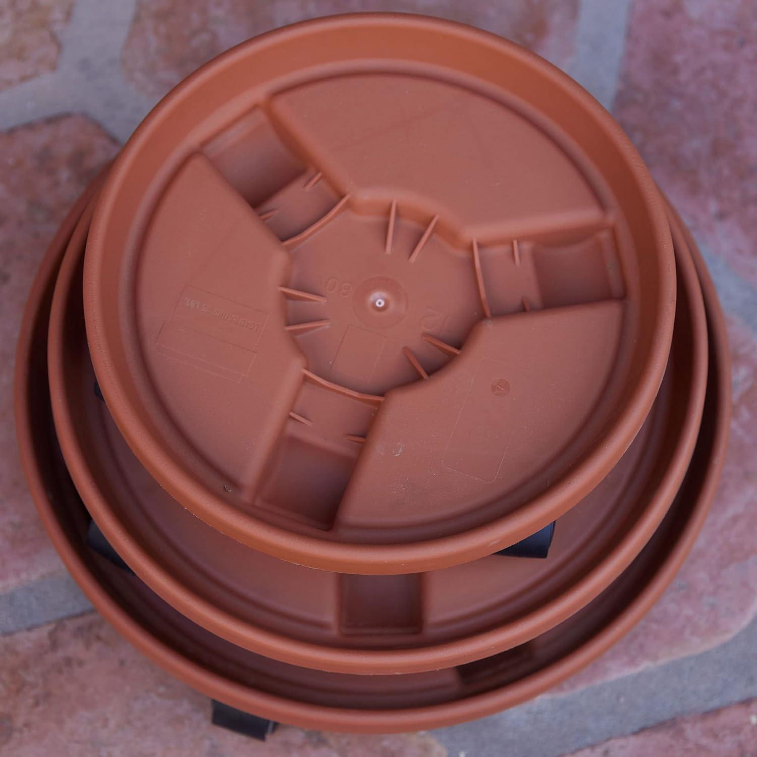 13.86" Plant Stand Caddy with Wheels and Saucer Tray Terracotta - Bloem