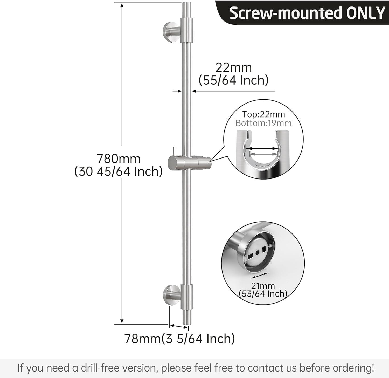 KES Shower Slide Bar 30-Inch Adjustable Shower Head Holder Drill-Free Mounted Brushed Finish