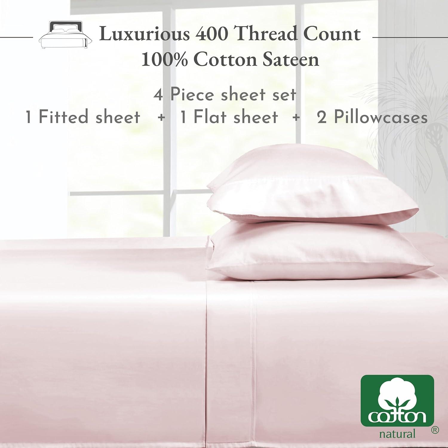 Cotton Sheets Set - Softest 400 Thread Count Bed Sheets, 100% Cotton Sateen, Cooling, Deep Pocket by California Design Den