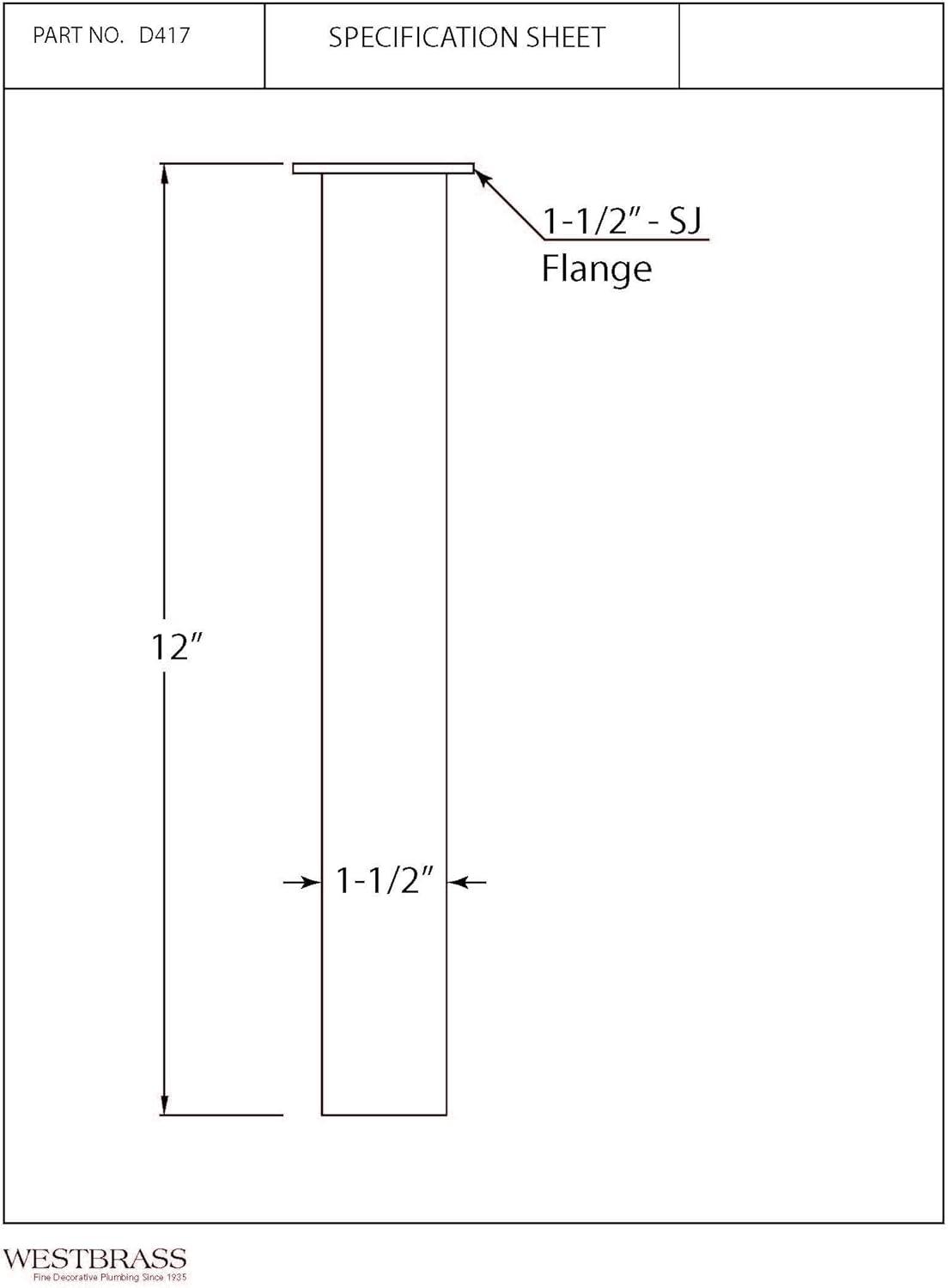 Polished Chrome Brass Single End Flanged Tailpiece, 12-inch