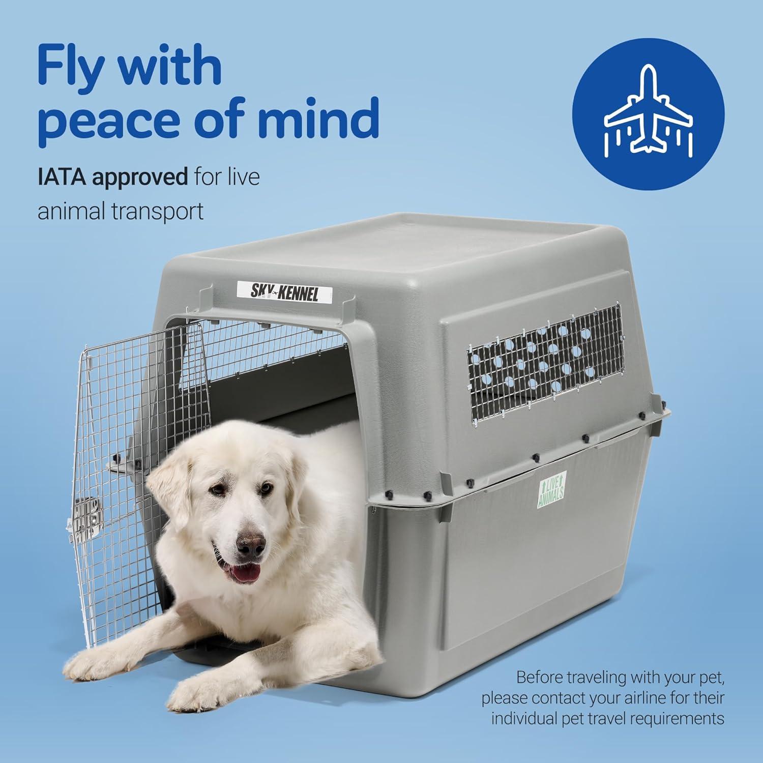 Petmate Sky Kennel IATA Airline Friendly Dog Crate Plastic Travel Pet Carrier, Jumbo XXL 48" for Dogs 90-125 lb, Gray