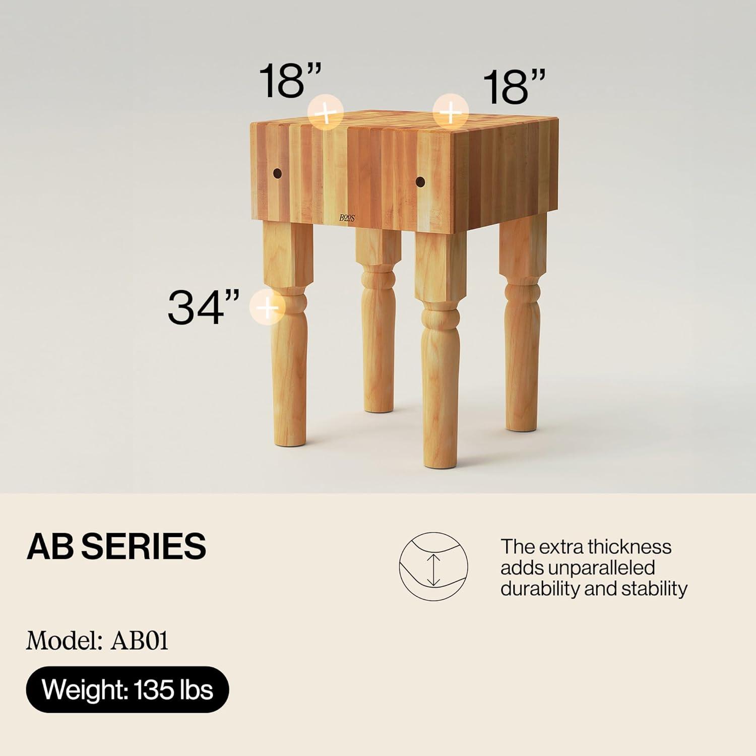 John Boos AB Series Square Wood Butcher Block Cutting Board Prep Table 10-Inch Thickness, 18" x 18" x 10", Maple