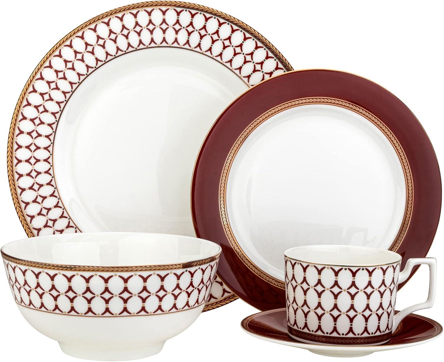 Bone China Porcelain Dinnerware Set, Elegant Dinner Set, Service for 4. Dinner Plates, Soup Plates, Flat Plates