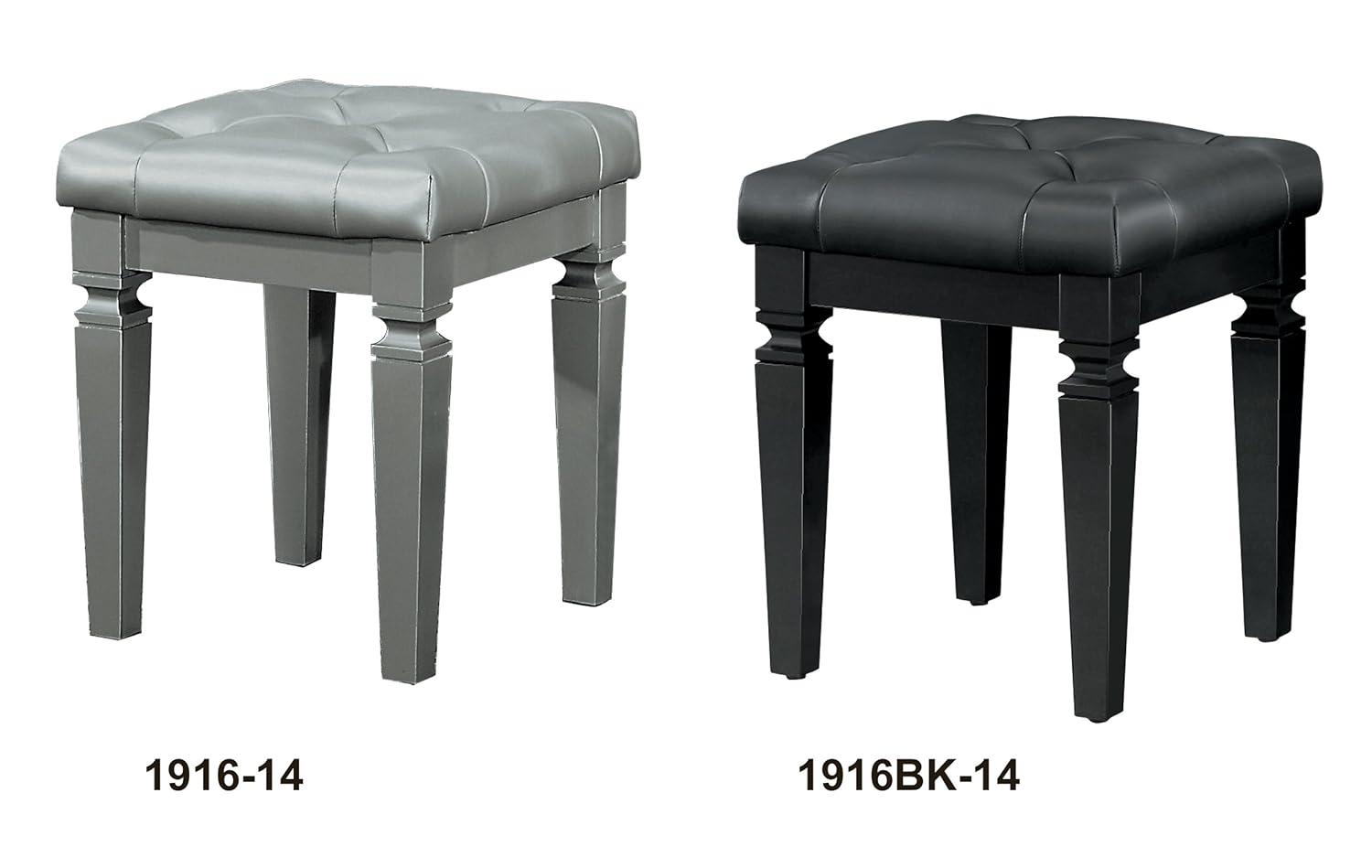 Allura Black Crystal Button Tufted Vanity Stool