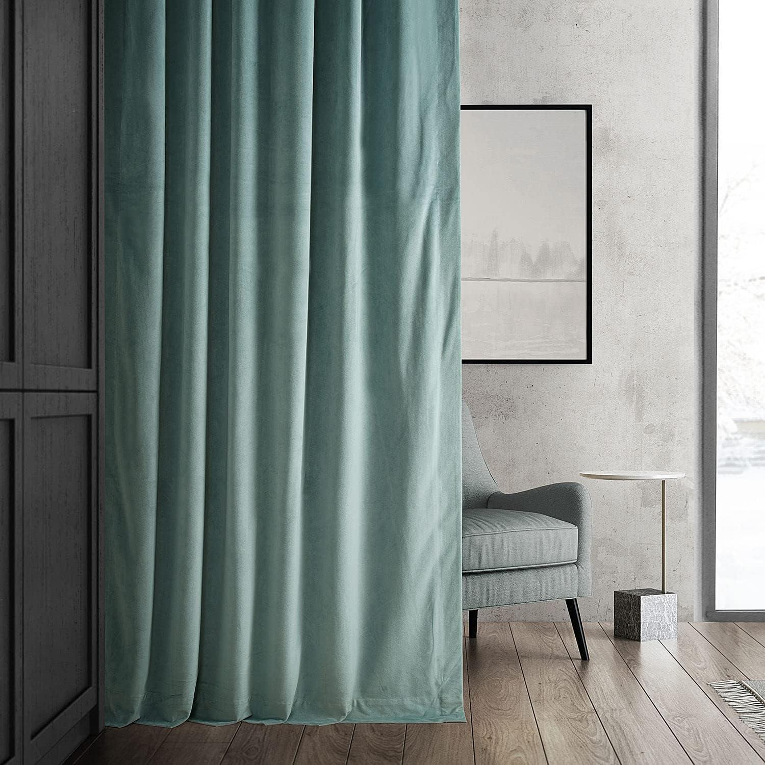 Half Price Drapes Signature Skylark Blue Velvet Blackout Curtains For Bedroom(1 Panel), 50WX 120L