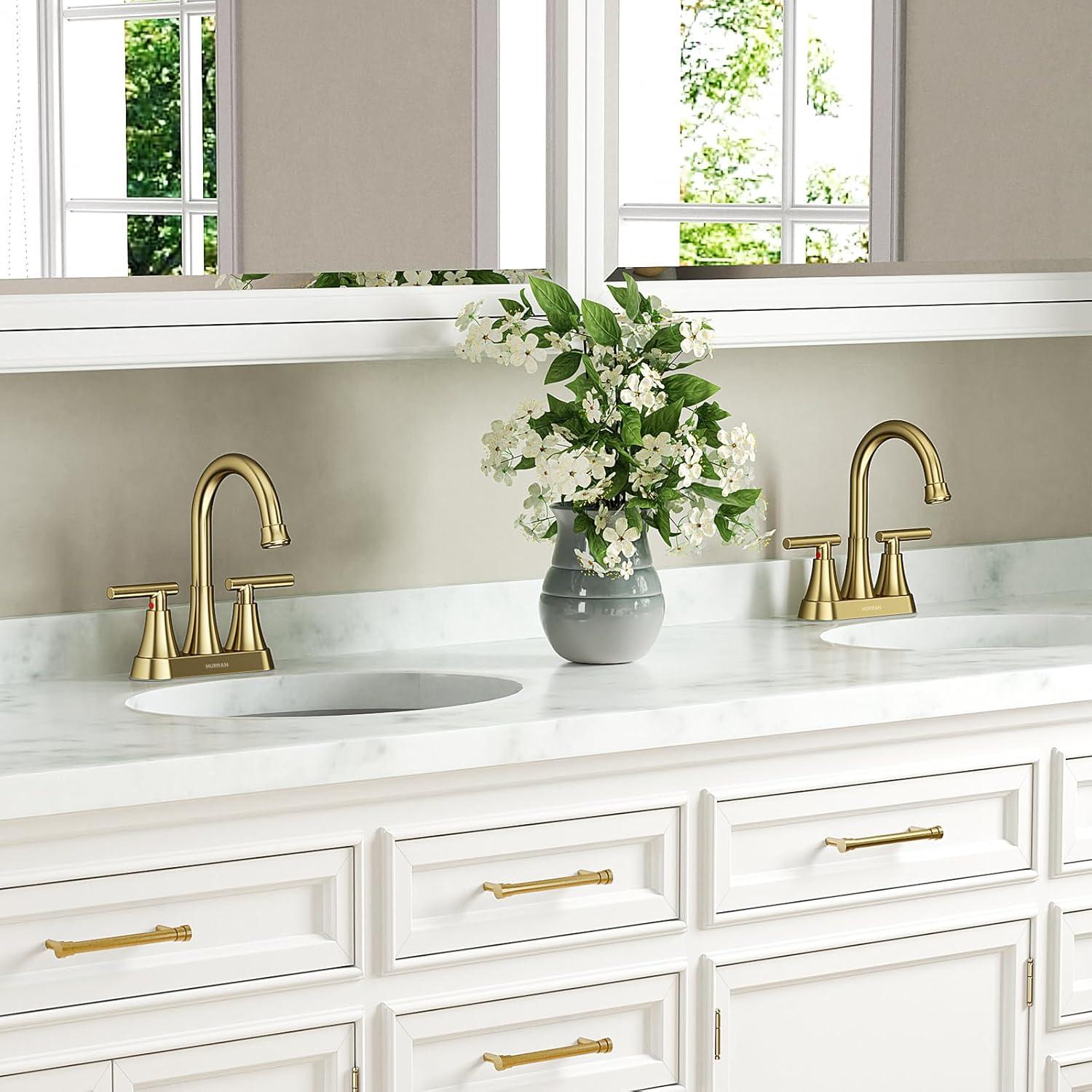 4-Inch Brushed Gold Stainless Steel Bathroom Faucet Set