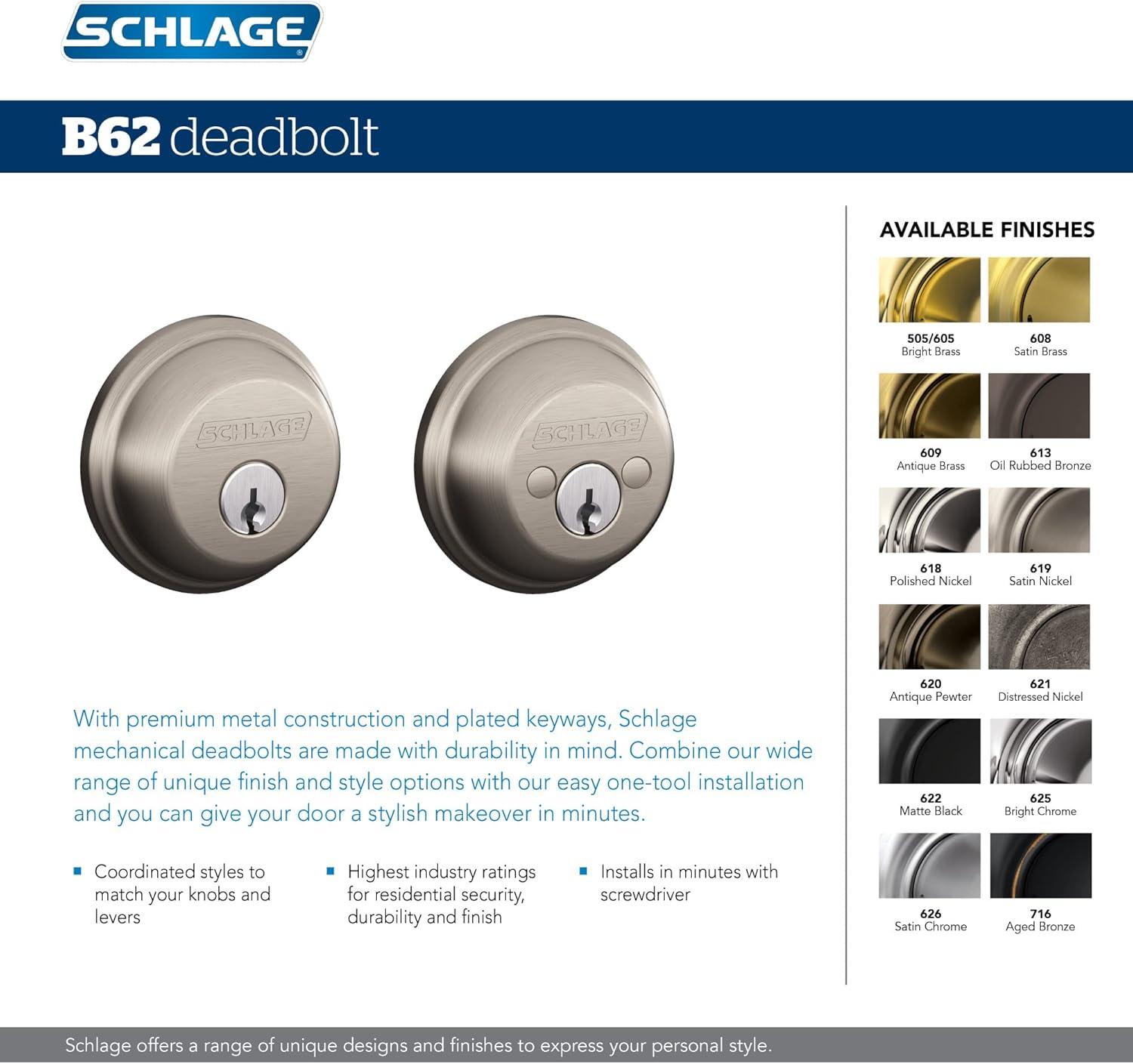 B62 Series Aged Bronze Double Cylinder Deadbolt Certified Highest for Security and Durability