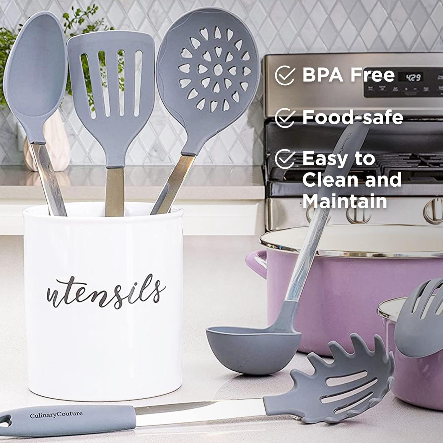 Culinary Couture Kitchen Utensils Set Cooking Essentials Silicone & Stainless Steel Set of 6 Turquoise