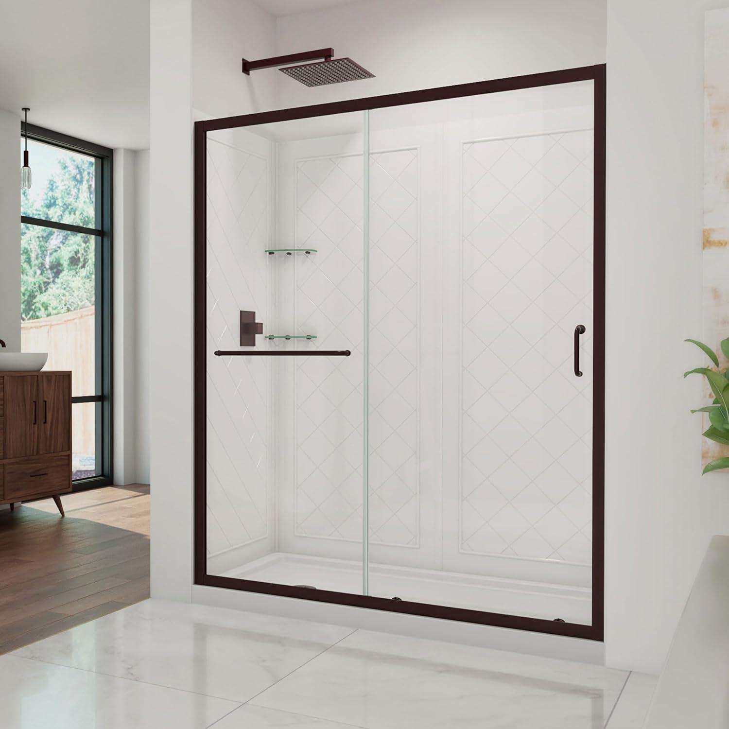 Infinity-Z 60" W x 30" D x 76.75" H Semi-Frameless Rectangle Shower Enclosure with Towel Bar and Base Included